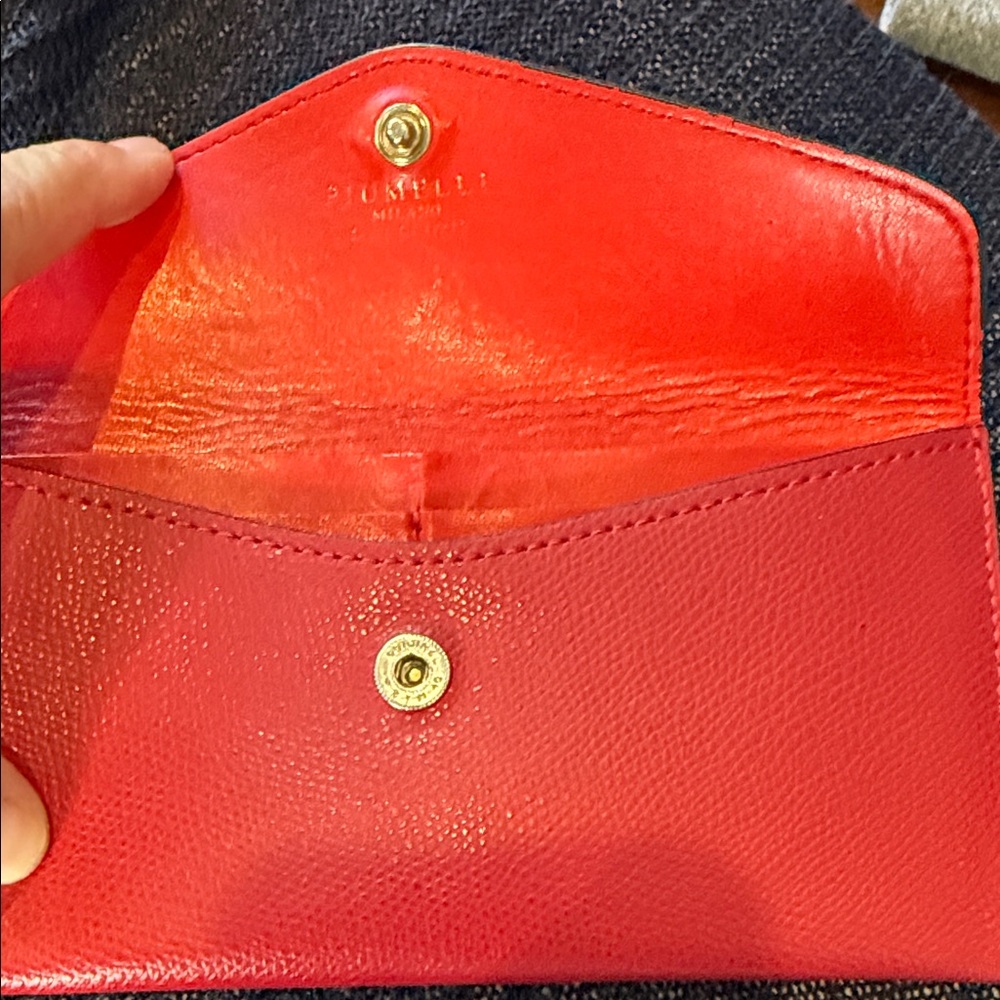 Red Envelope-Style Leather Wallet with Gold Button - Picture 5 of 6